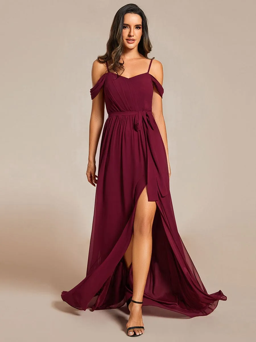 Kimba drop sleeve bridesmaid dress with a split