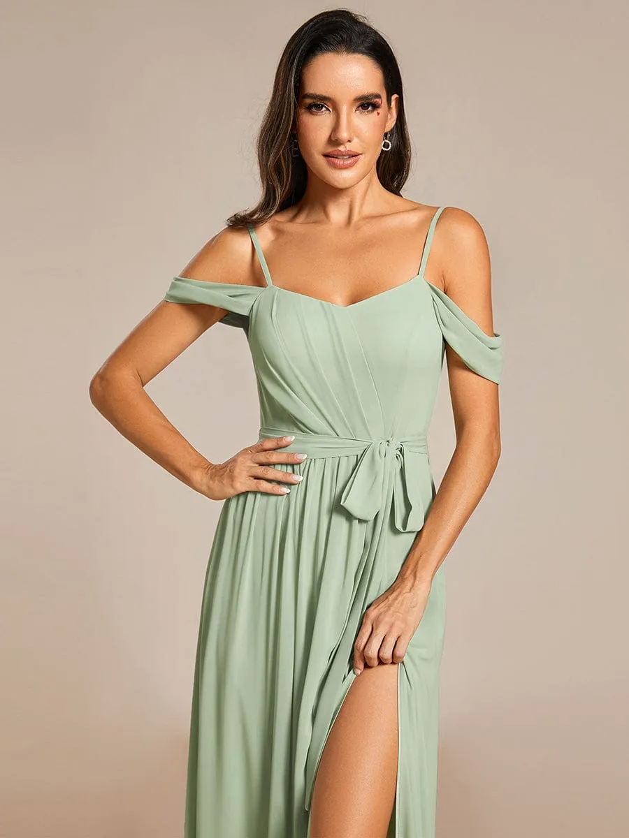 Kimba drop sleeve bridesmaid dress with a split