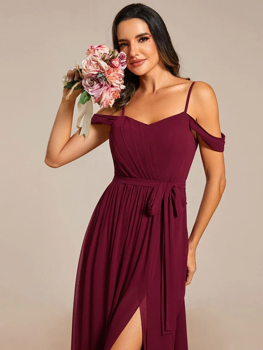 Kimba drop sleeve bridesmaid dress with a split