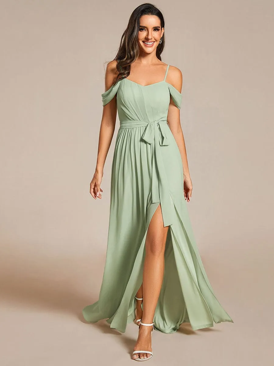 Kimba drop sleeve bridesmaid dress with a split