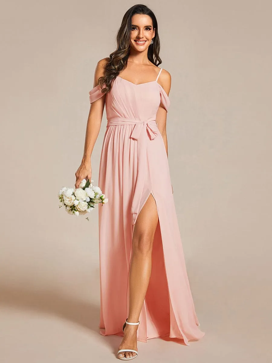 Kimba drop sleeve bridesmaid dress with a split