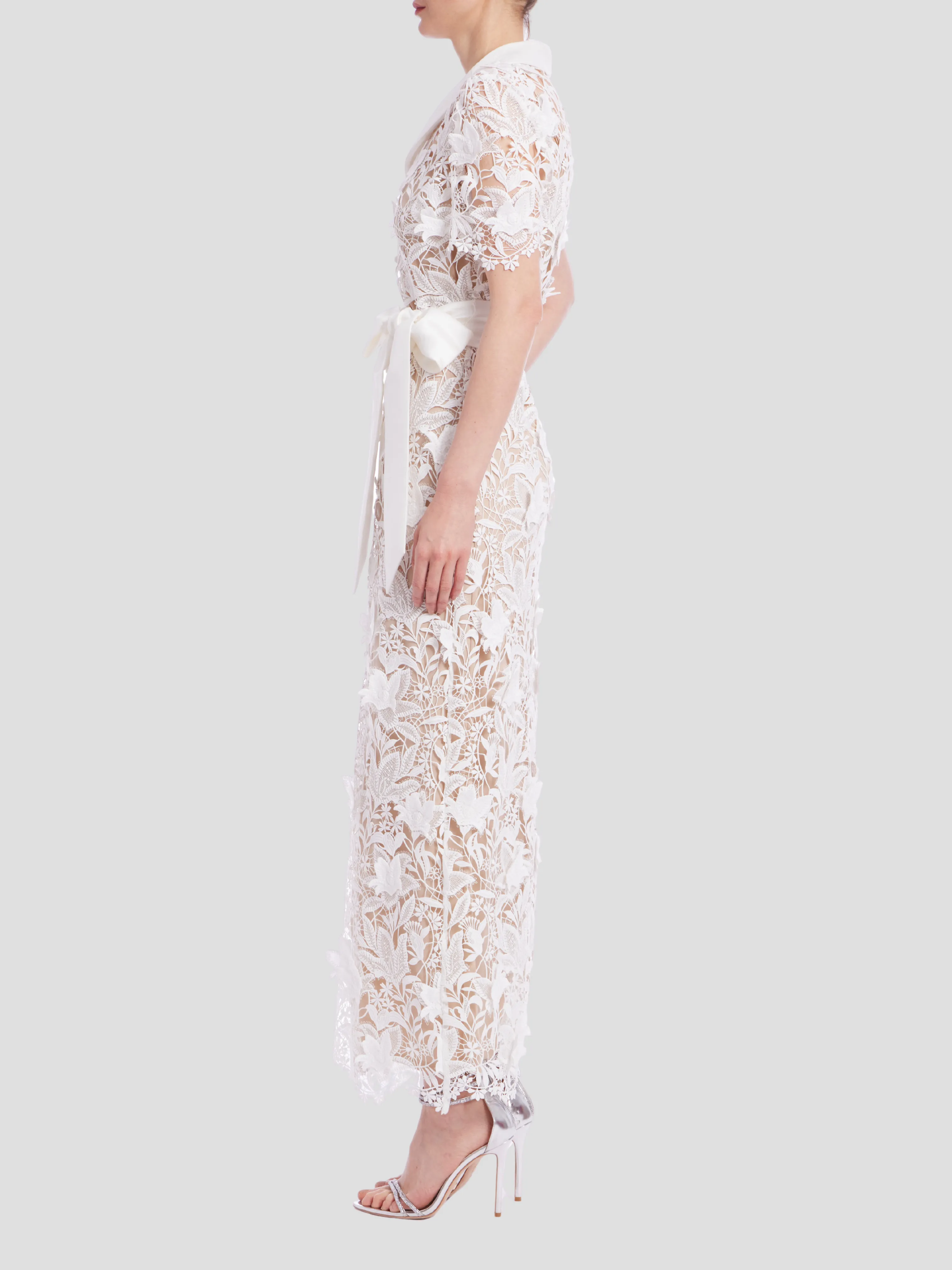 Lace Shirt Dress in White