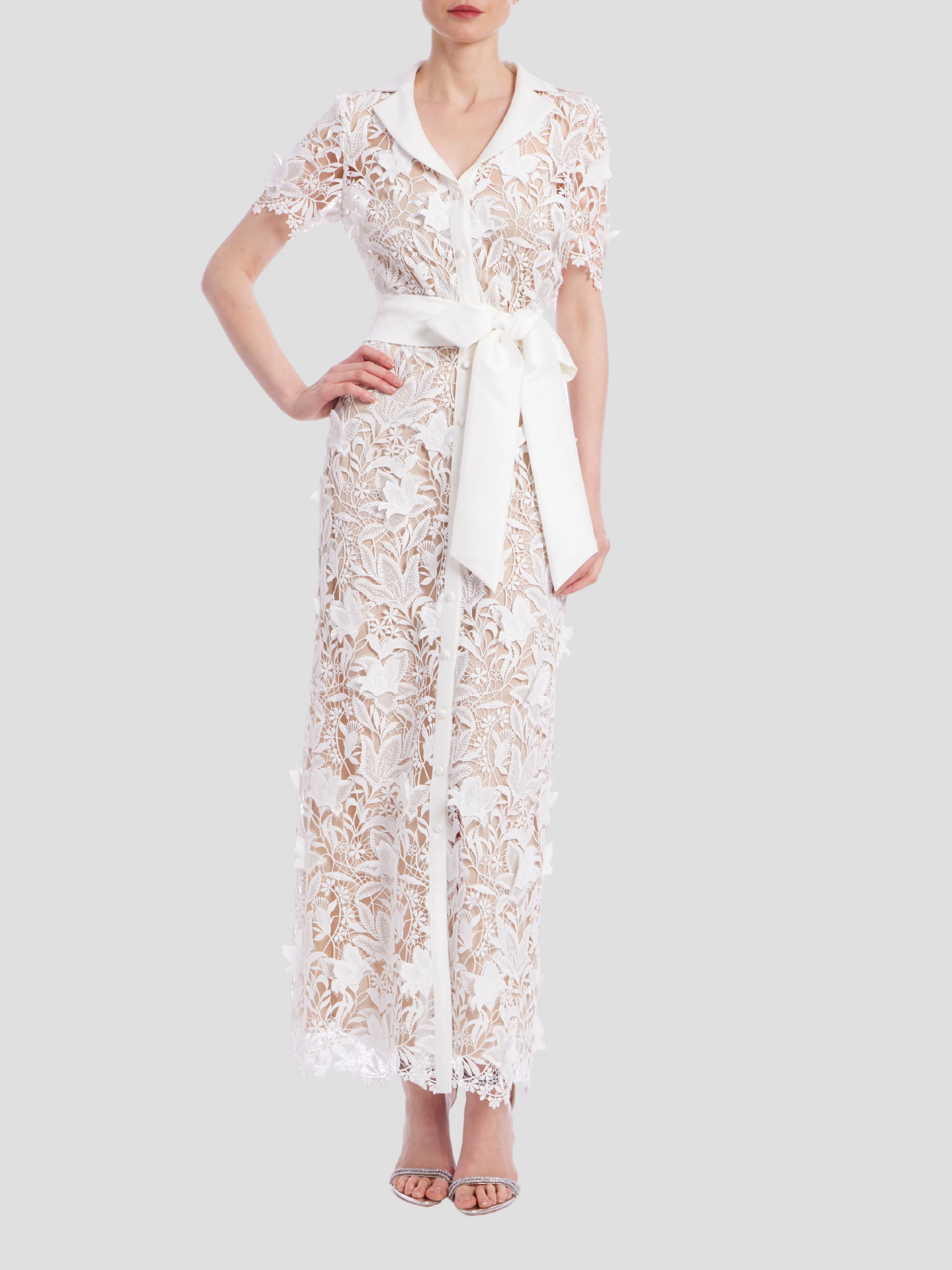 Lace Shirt Dress in White