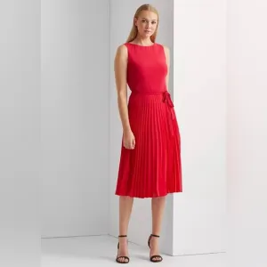 Lauren Ralph Lauren Pleated Georgette Dress Red Size 12 Perfect for Wedding