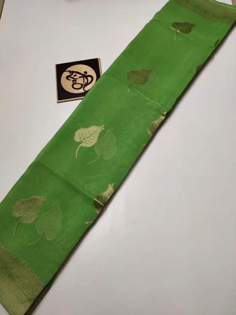 Leaf Green Banarasi Soft SIlk Elegant Saree