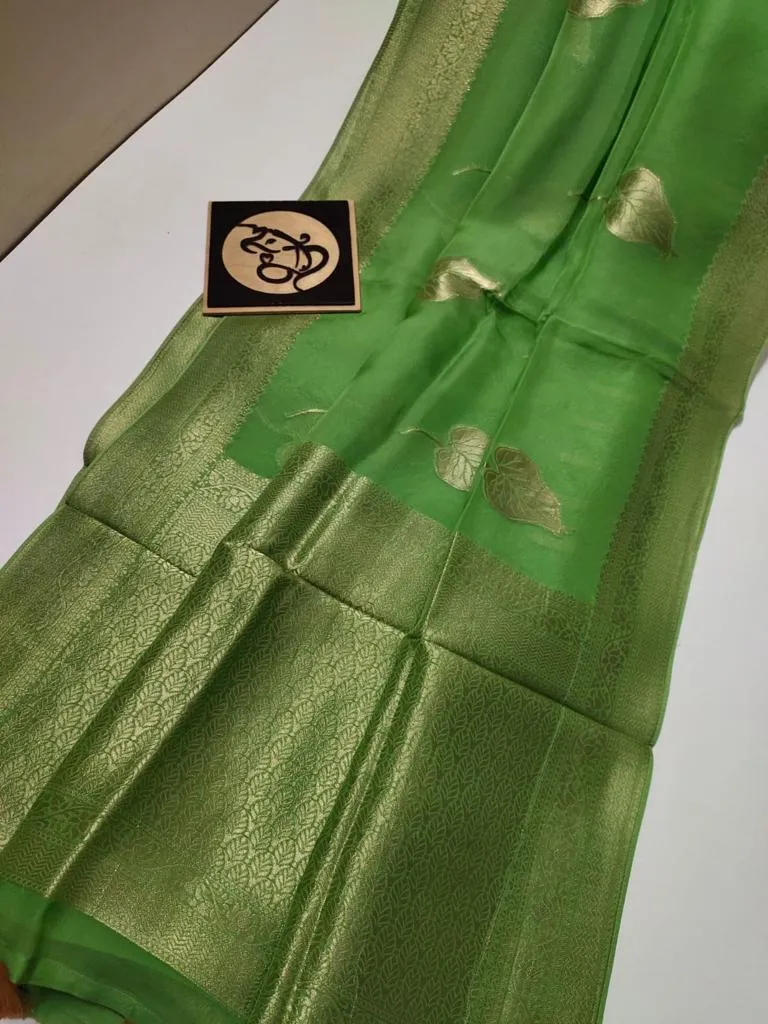 Leaf Green Banarasi Soft SIlk Elegant Saree