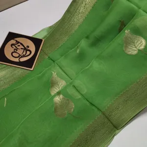Leaf Green Banarasi Soft SIlk Elegant Saree
