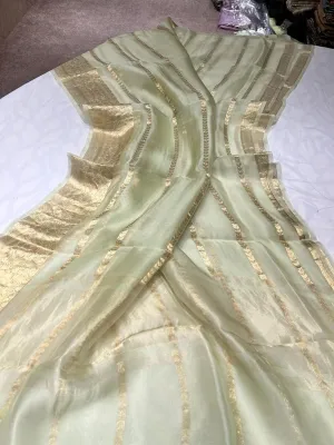 Light Pista Green Banarasi Kora Silk Fancy Saree online