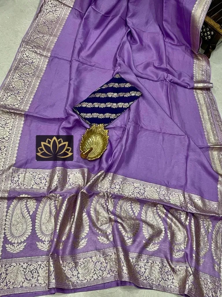 Lilac Purple Banarasi Soft Silk Semi Georgette Saree