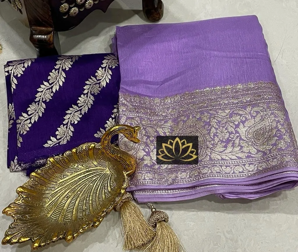 Lilac Purple Banarasi Soft Silk Semi Georgette Saree