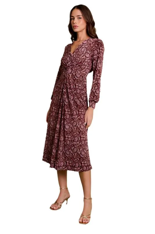 Long Sleeve Twist Paisley Midi Dress