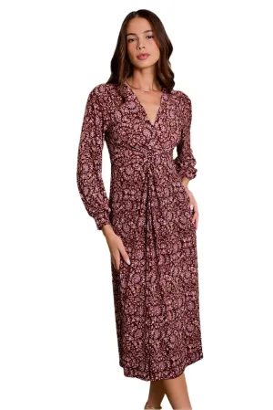 Long Sleeve Twist Paisley Midi Dress
