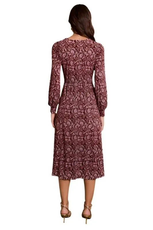 Long Sleeve Twist Paisley Midi Dress