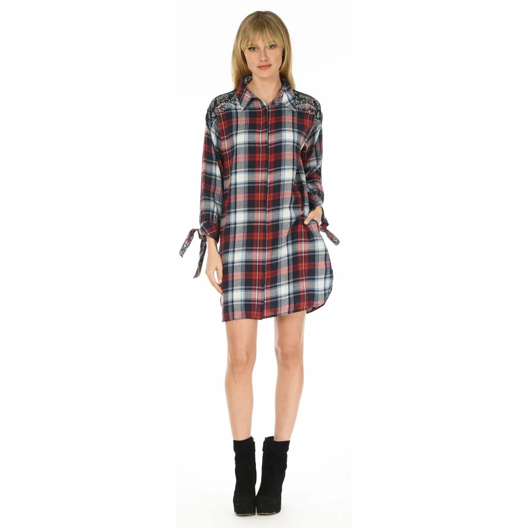 Lorrie Red Navy Plaid Dress