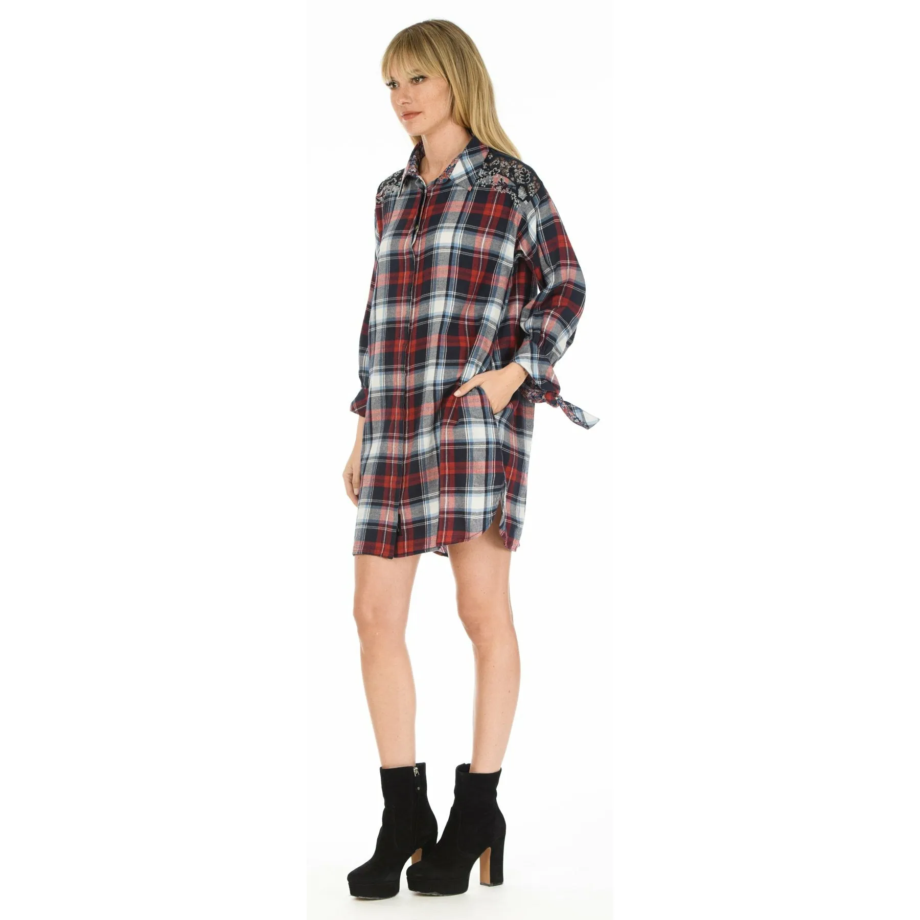 Lorrie Red Navy Plaid Dress