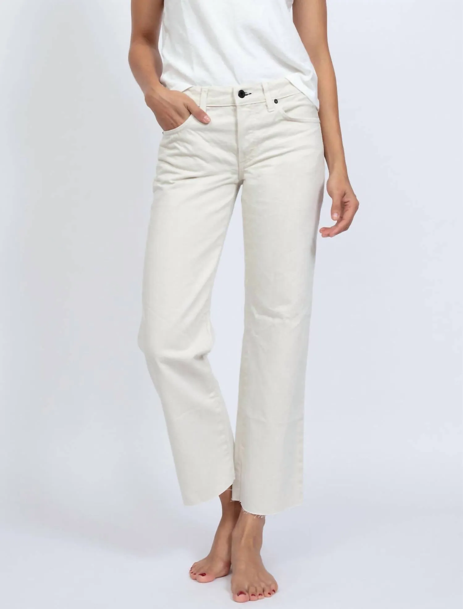 Low Rise Straight Leg Jeans In Sand