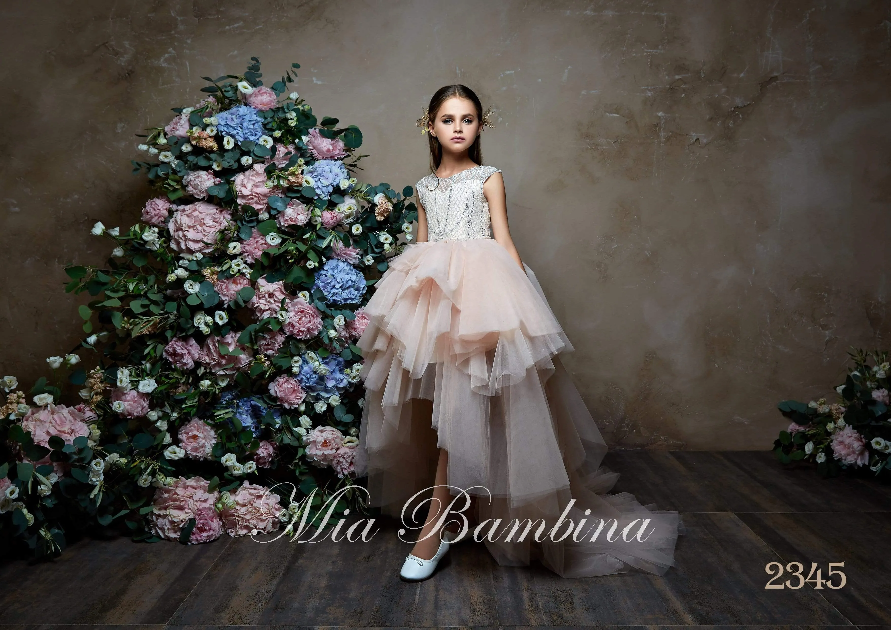 Luxury Sleeveless Multi-Tiered Ruffled Tulle High Low Dress for Girls