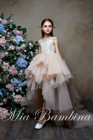 Luxury Sleeveless Multi-Tiered Ruffled Tulle High Low Dress for Girls