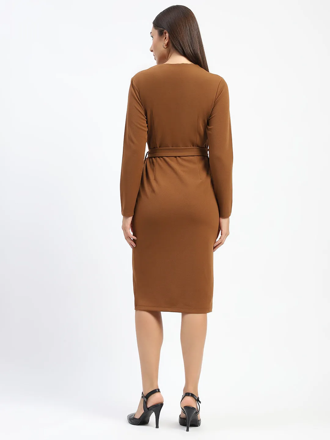 Madame Belted Buttoned Brown Dress