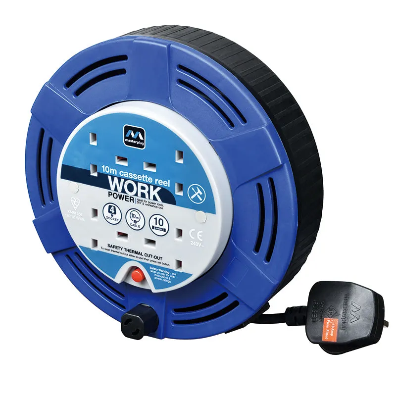 Masterplug MCT1010/4BL 4 Socket 10m 10A Medium Cassette Reel - Blue