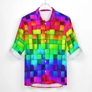 Men's Casual Gradient Color 3D SquarePrinted Long Sleeve Shirt 2311000201