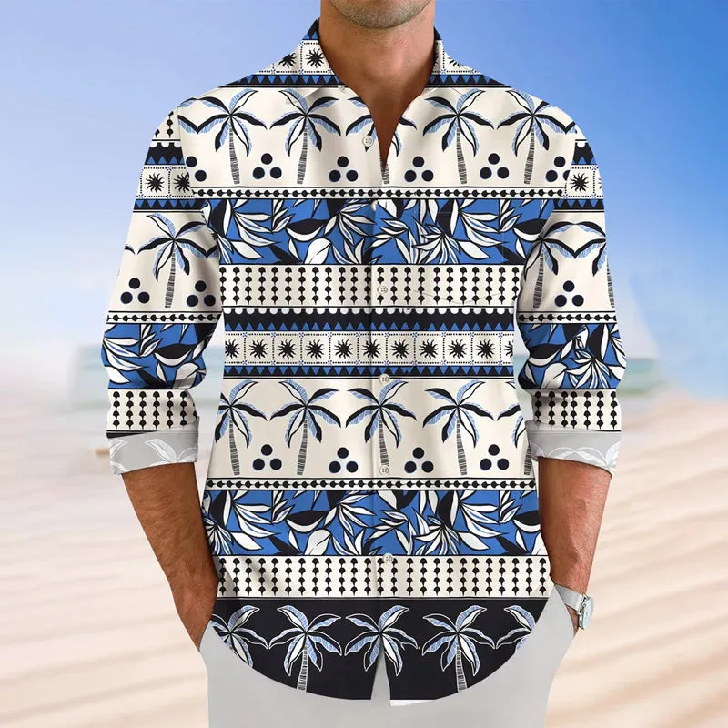Men's Ethnic Pattern Button Casual Vacation Long Sleeve Shirt