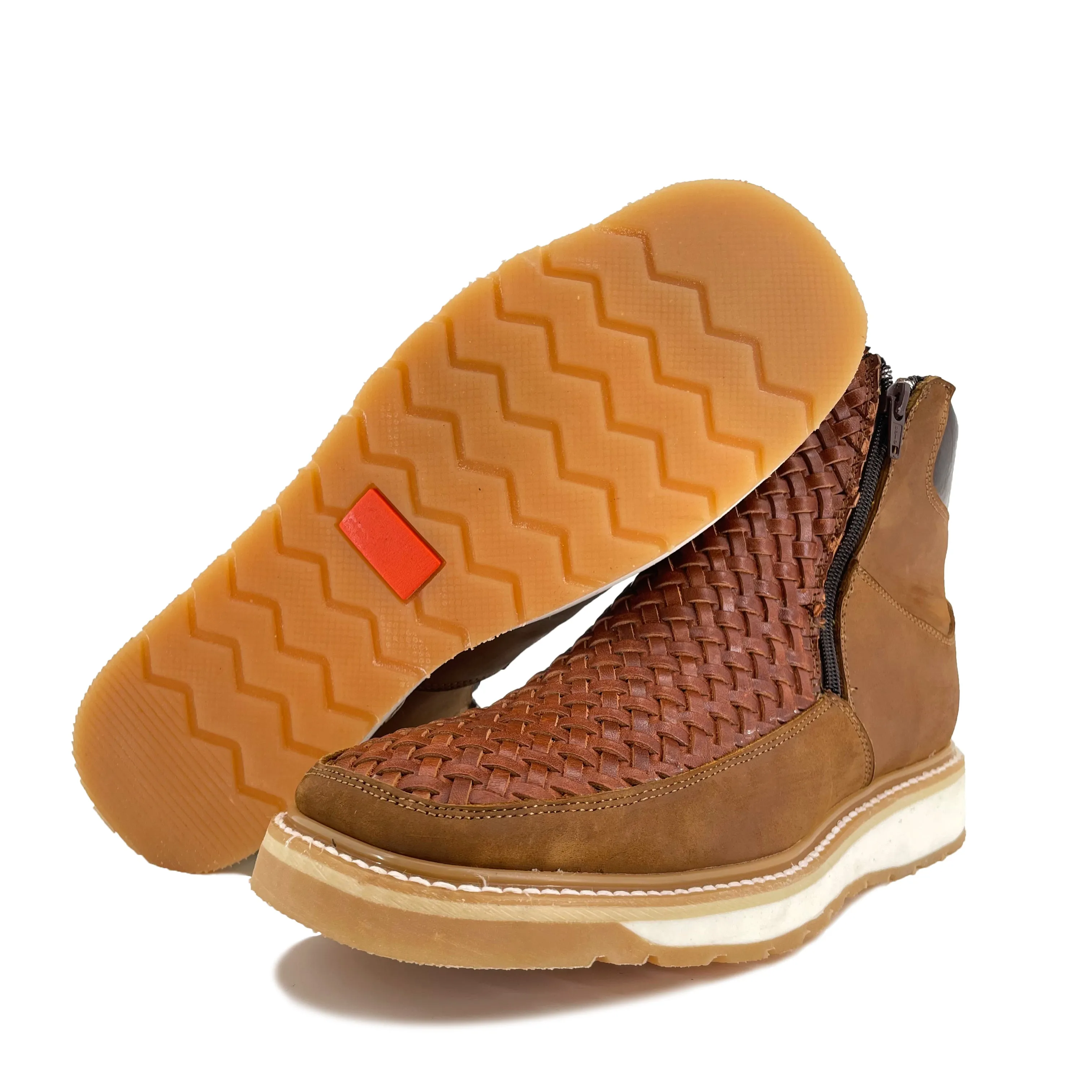 Men’s Western Woven Boots - Cognac With Double Zipper