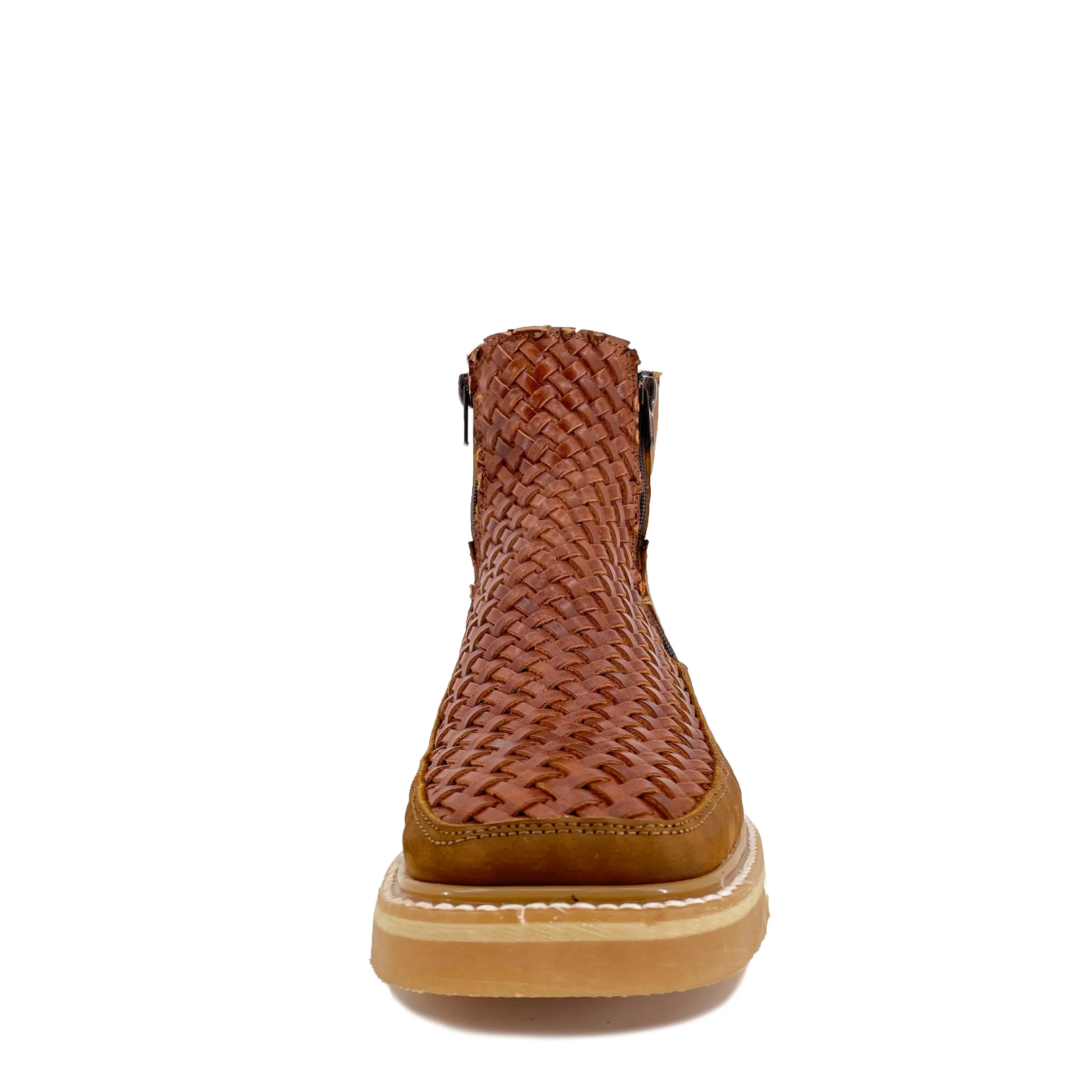 Men’s Western Woven Boots - Cognac With Double Zipper