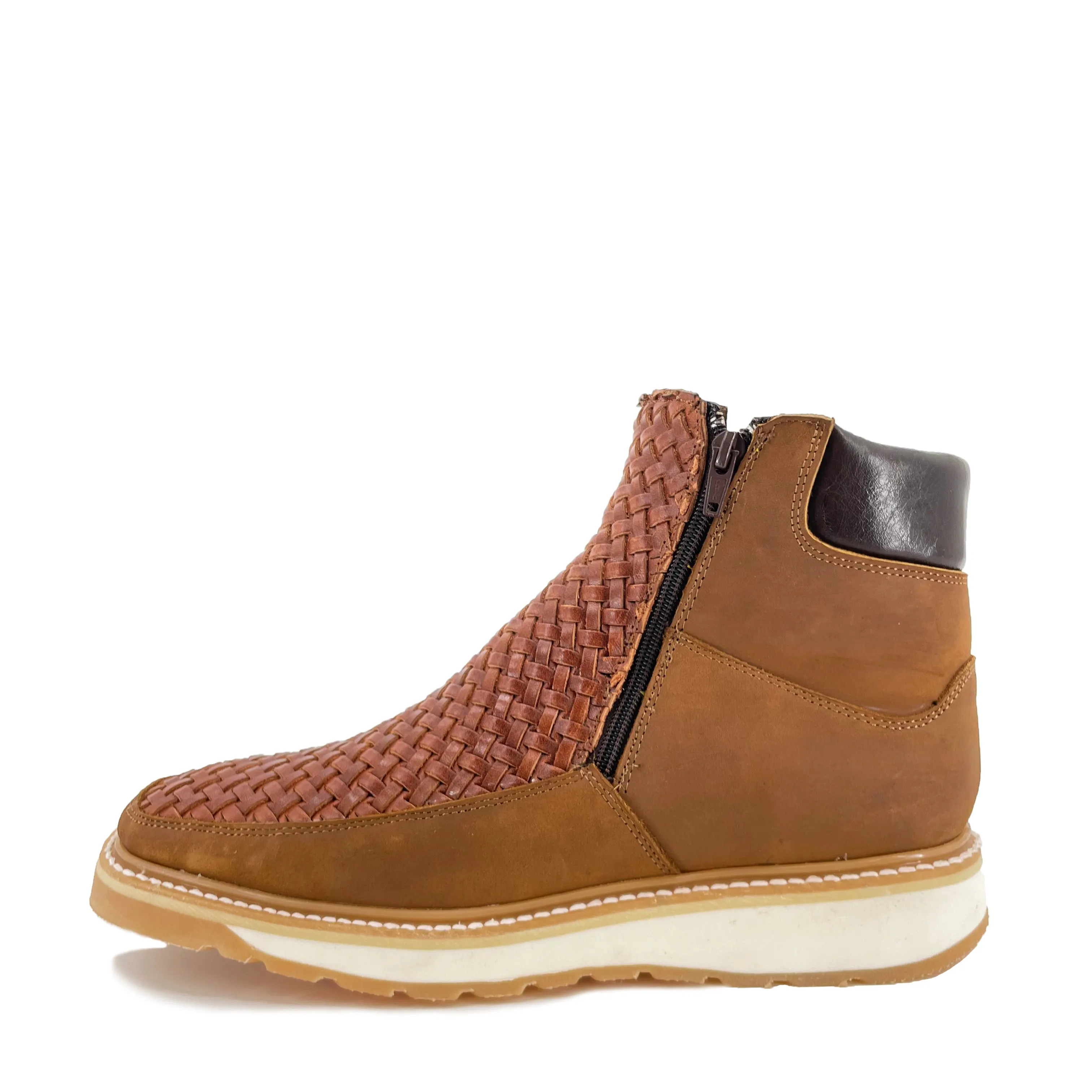 Men’s Western Woven Boots - Cognac With Double Zipper