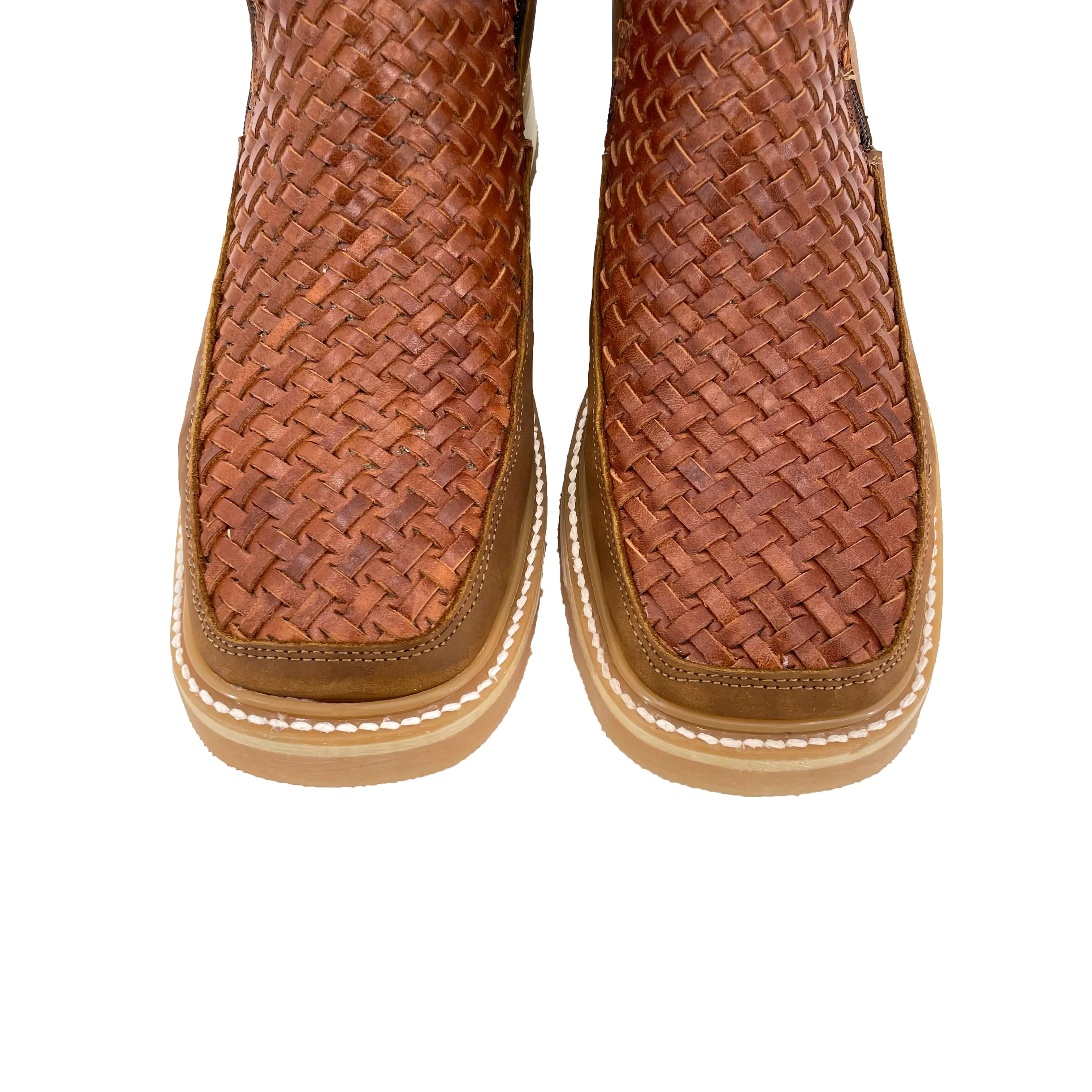 Men’s Western Woven Boots - Cognac With Double Zipper