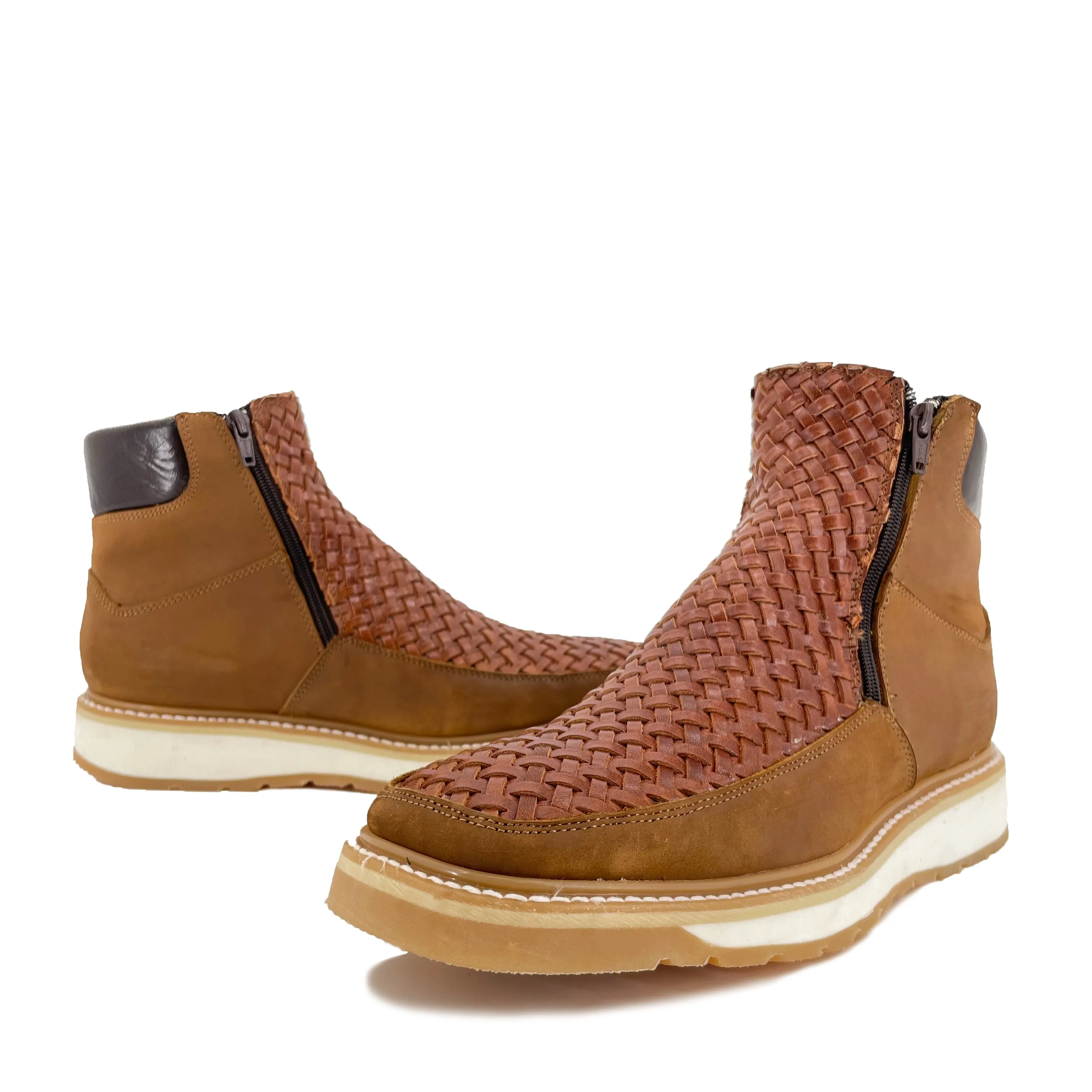 Men’s Western Woven Boots - Cognac With Double Zipper