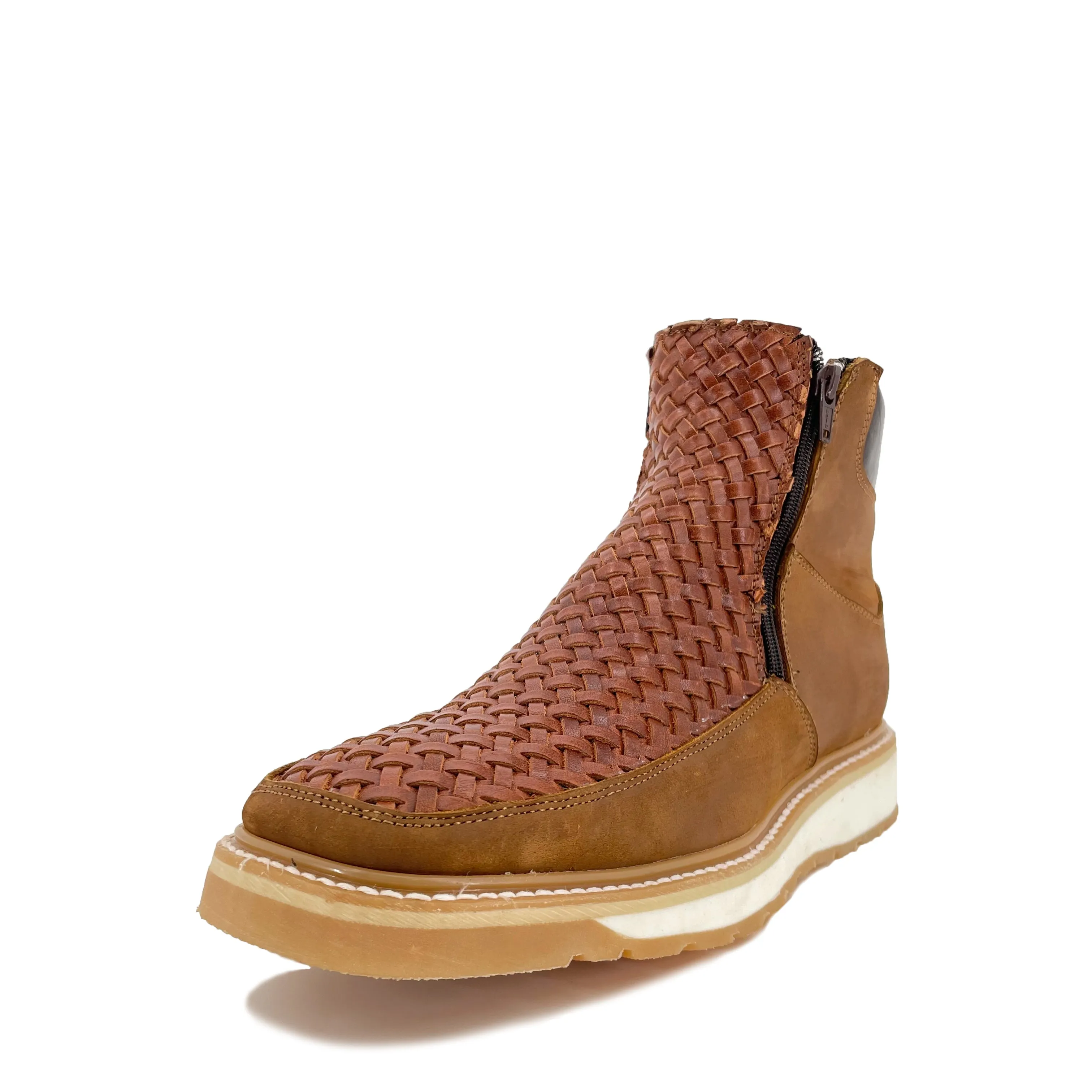 Men’s Western Woven Boots - Cognac With Double Zipper