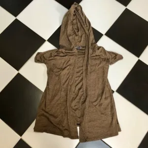 Michael Stars Open Front Hooded Cardigan Sweater Short Sleeve Bronze Metallic M