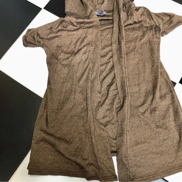Michael Stars Open Front Hooded Cardigan Sweater Short Sleeve Bronze Metallic M