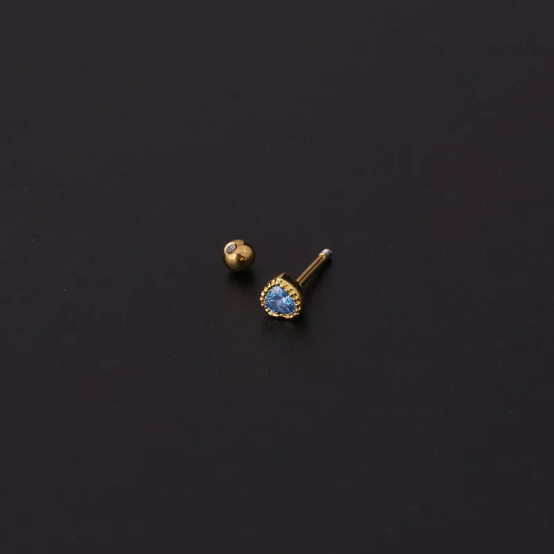 Mini Colored Loving Heart Zircon Fine Rod Stud Earrings