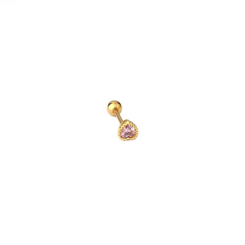 Mini Colored Loving Heart Zircon Fine Rod Stud Earrings