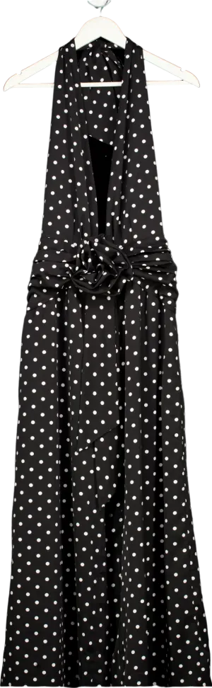 Miss Circle Black Polka Dot Halter Maxi Dress UK 10