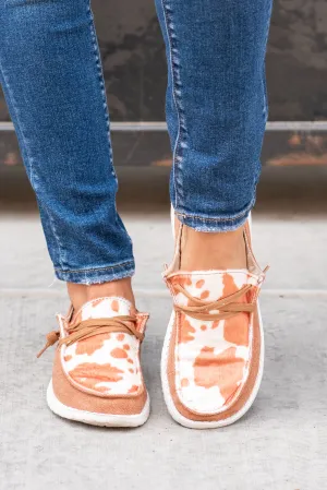 Mooma Cow Print Boat Shoe Sneakers - Tan