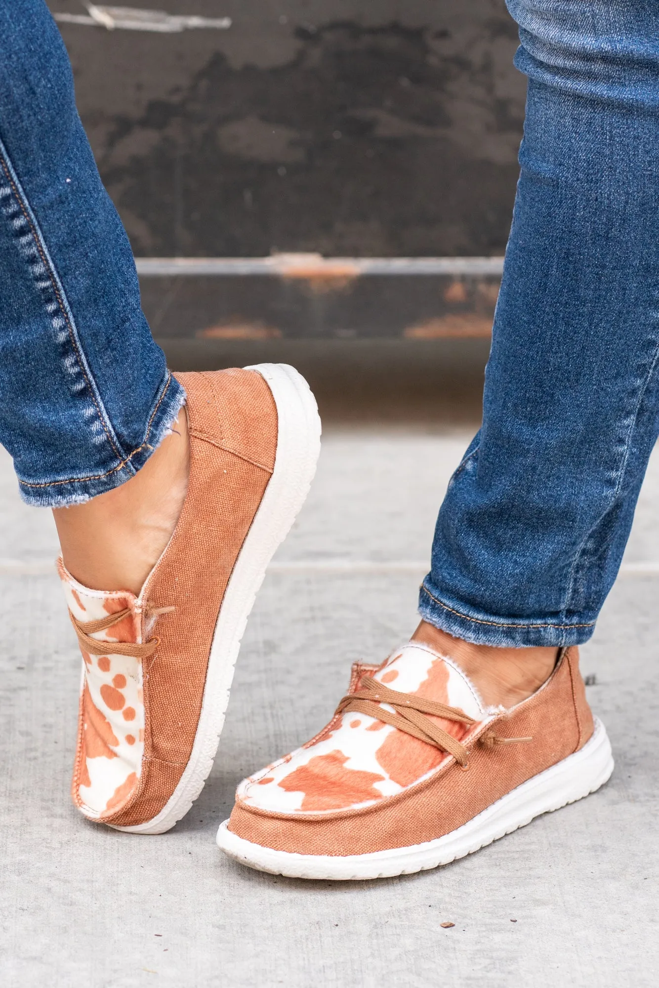 Mooma Cow Print Boat Shoe Sneakers - Tan