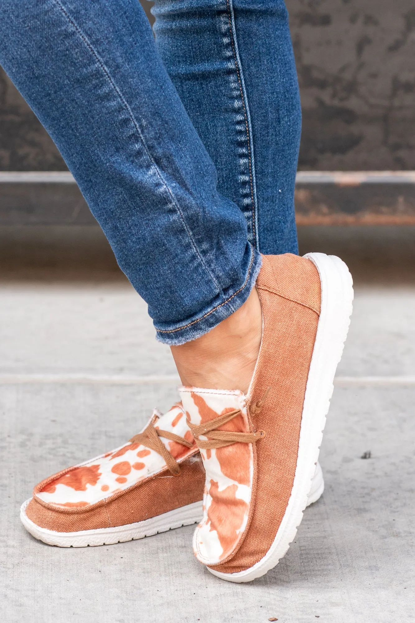 Mooma Cow Print Boat Shoe Sneakers - Tan