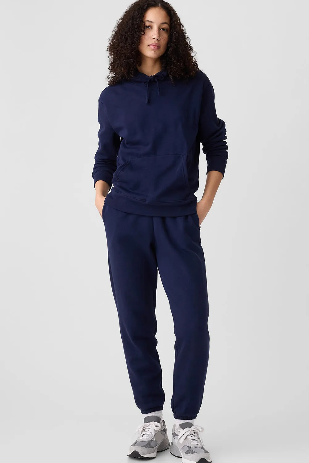 Navy Blue Solid Color Drawstring Waist Pocketed Jogger Pants