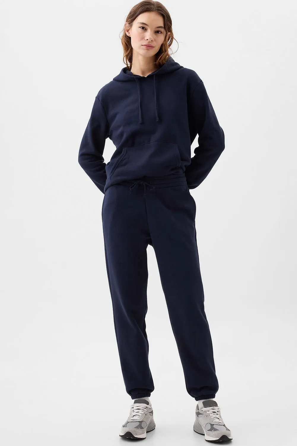 Navy Blue Solid Color Drawstring Waist Pocketed Jogger Pants