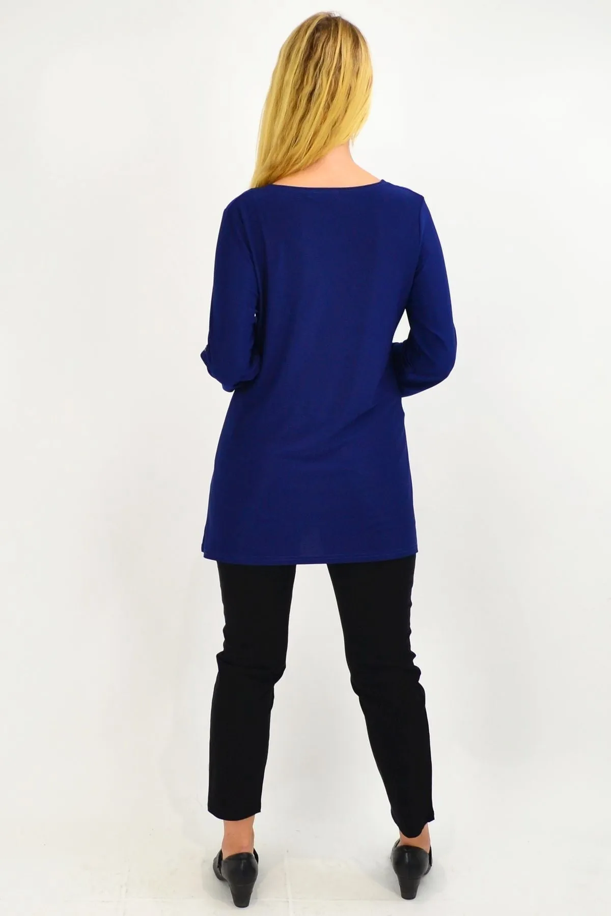Navy Button Up Long Sleeve Basic Tunic Top