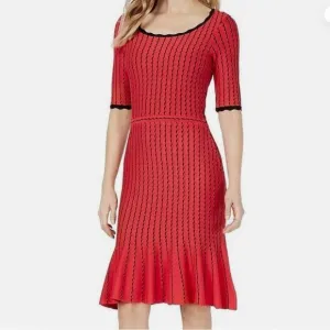 Neiman‎ Marcus Red and Black Striped Women's Dress - EUC