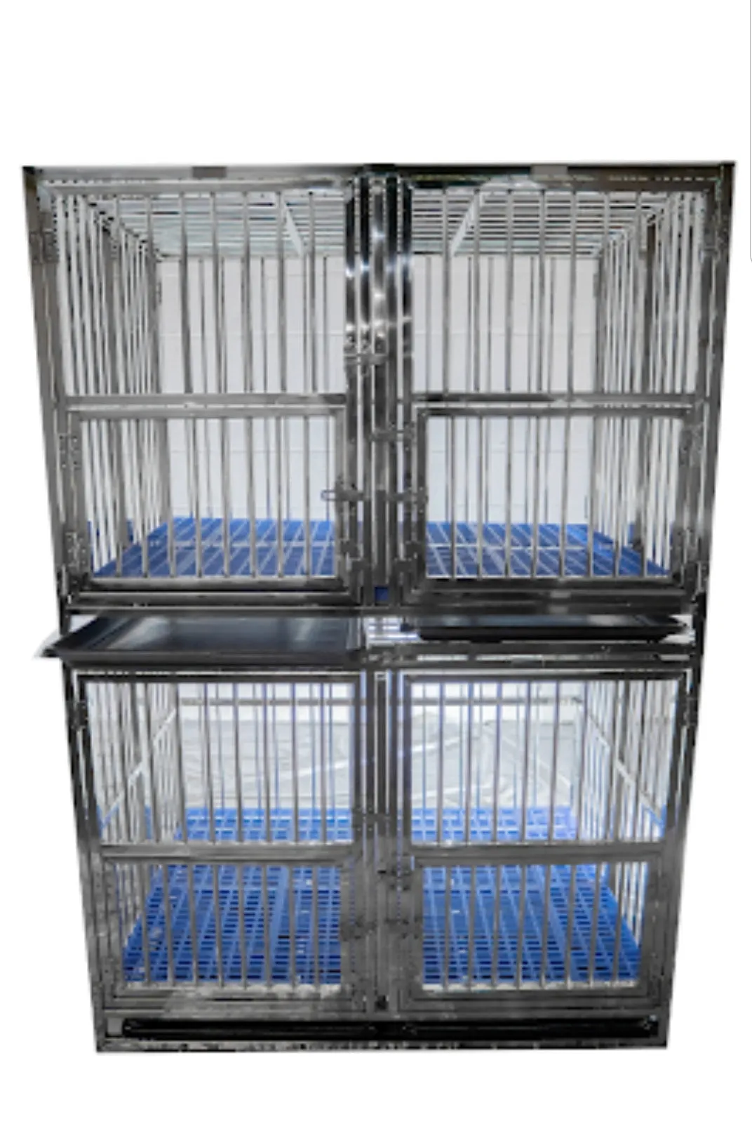 💥New Design💥 43" Stackable Double Door Foldable Stainless Steel Cage With Feeder Doors And Removable Divider AND Wheels