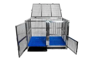 💥New Design💥 43" Stackable Double Door Foldable Stainless Steel Cage With Feeder Doors And Removable Divider AND Wheels