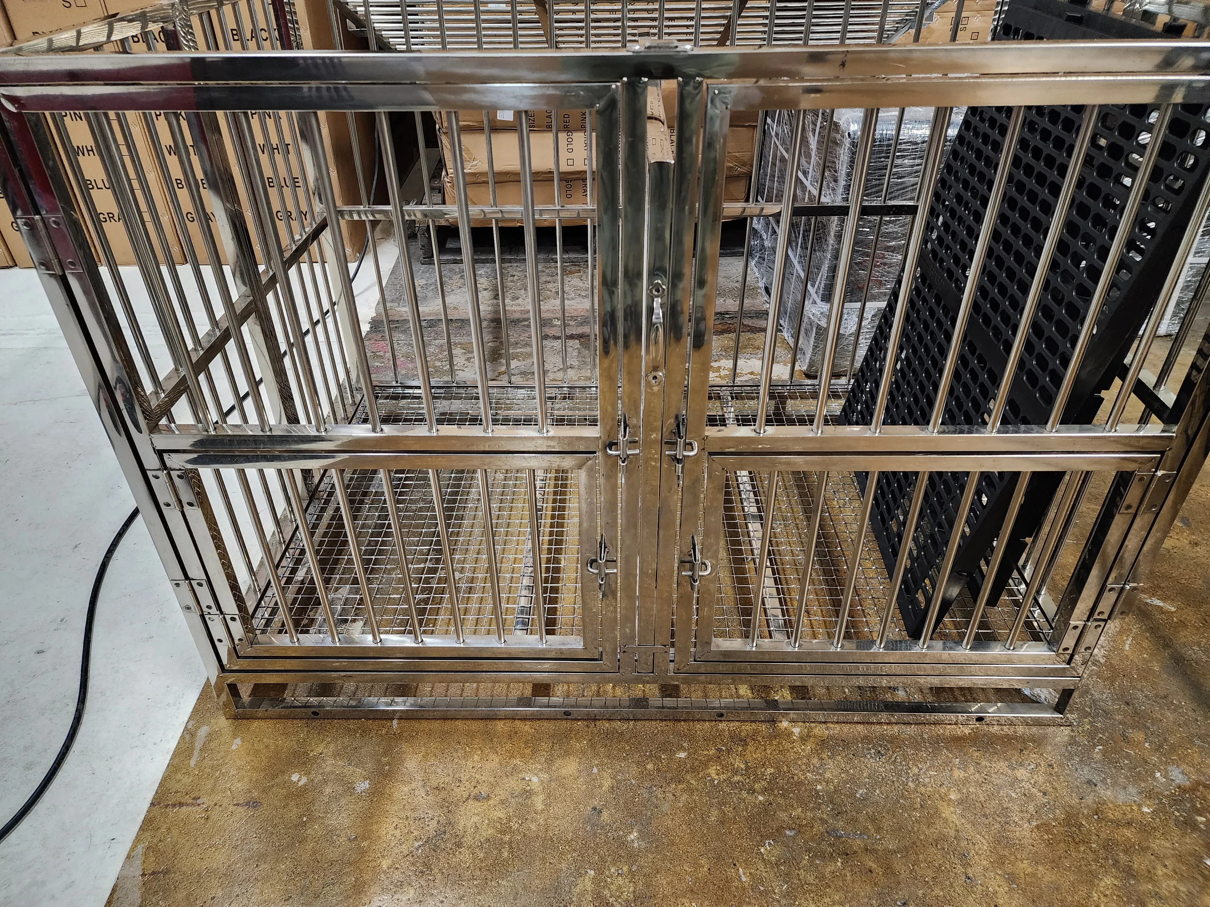 💥New Design💥 43" Stackable Double Door Foldable Stainless Steel Cage With Feeder Doors And Removable Divider AND Wheels