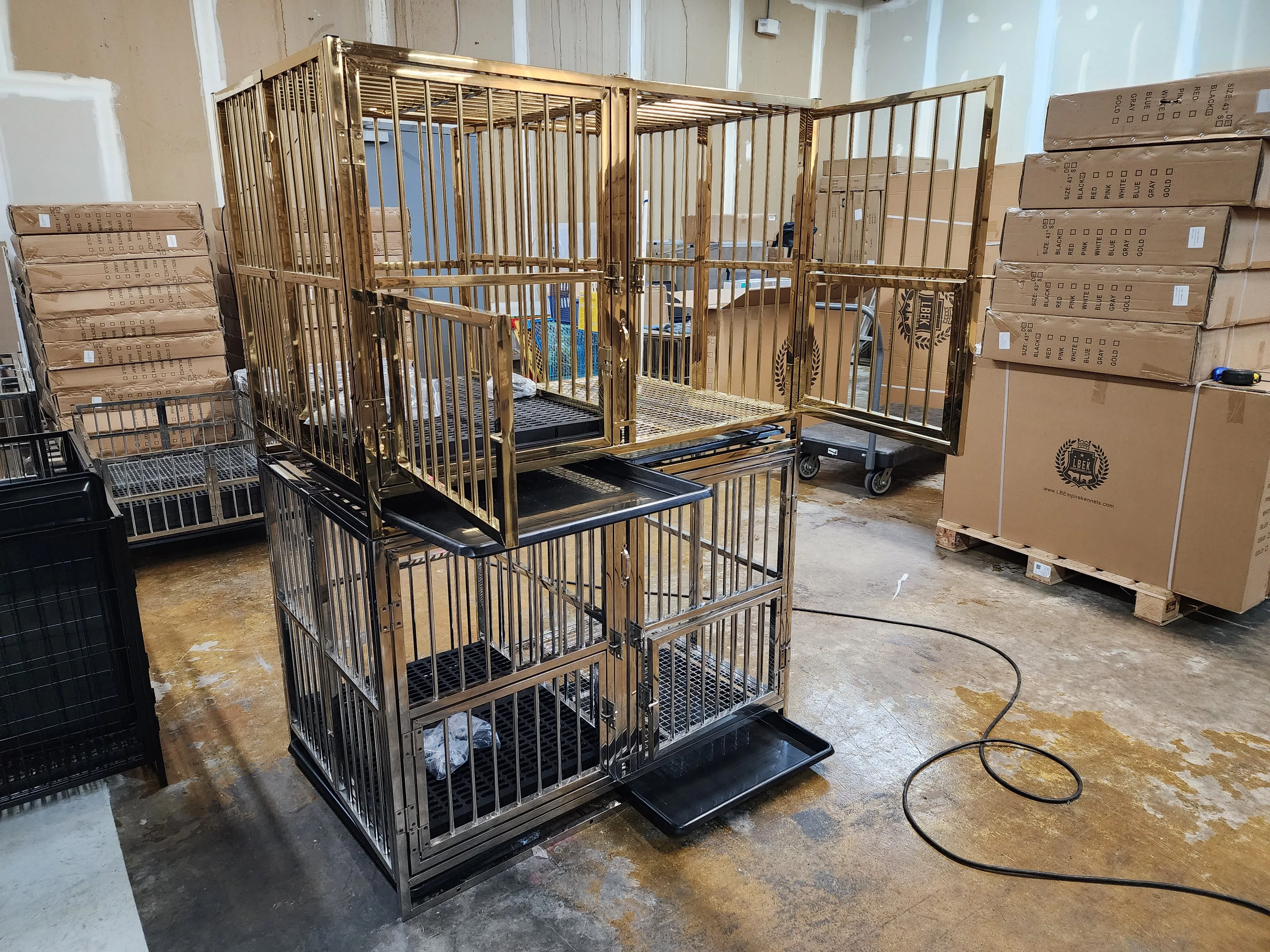 💥New Design💥 43" Stackable Double Door Foldable Stainless Steel Cage With Feeder Doors And Removable Divider AND Wheels