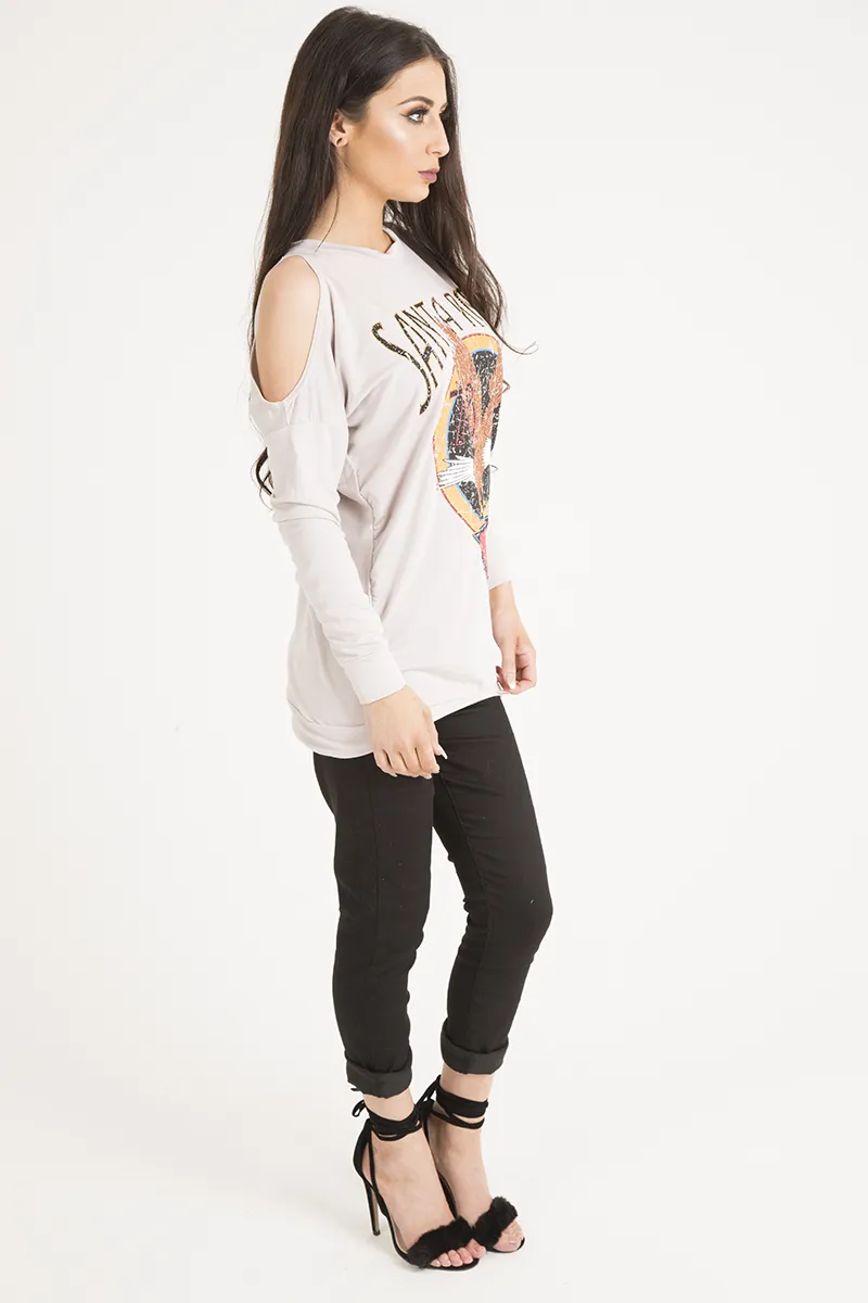 Nude 'Santa Rosa' Print Cold Shoulder Slouchy Top - Demi
