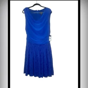 NWT Adrianna  papell Elegant Blue cowl neck Sleeveless drop waist  Dress size 16